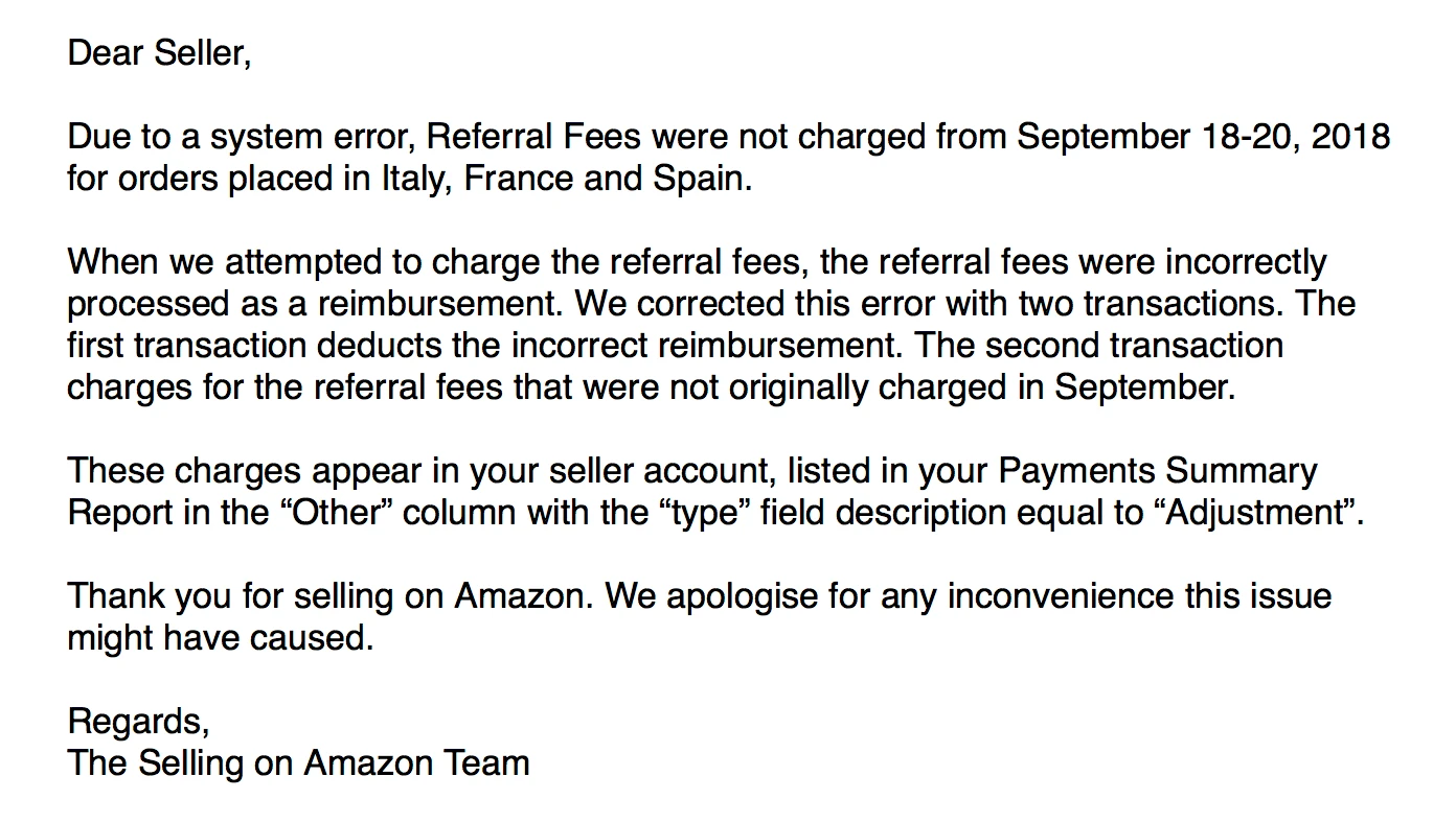 Amazon Seller Fees - Non-Subscription Fee Adjustment